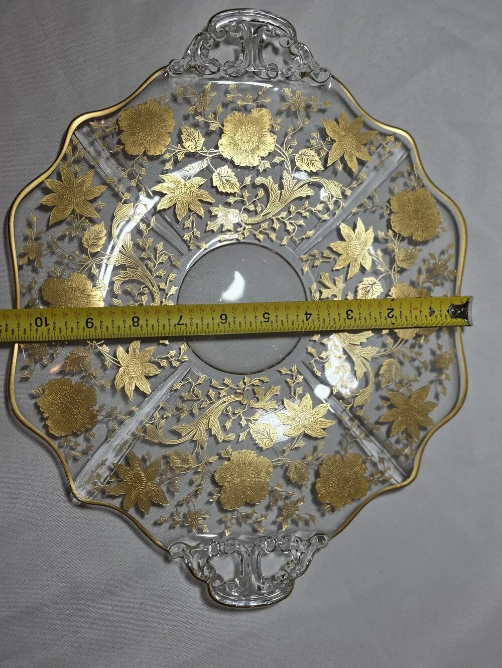 Vintage 1930s Cambridge Glass Wildflower Gold Encrusted 2-Handled Platter